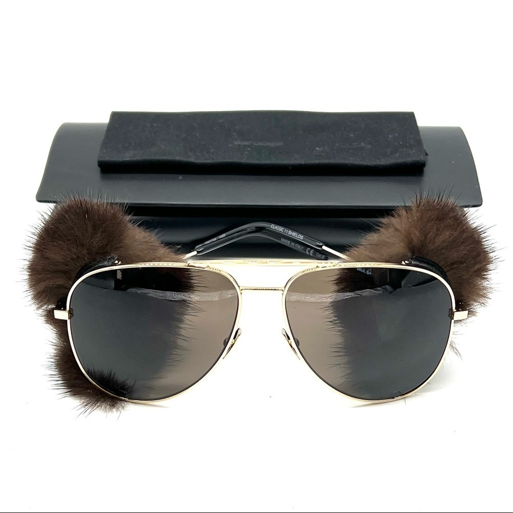 SAINT LAURENT | Mink Fur Classic 11 Shield Sunglasses